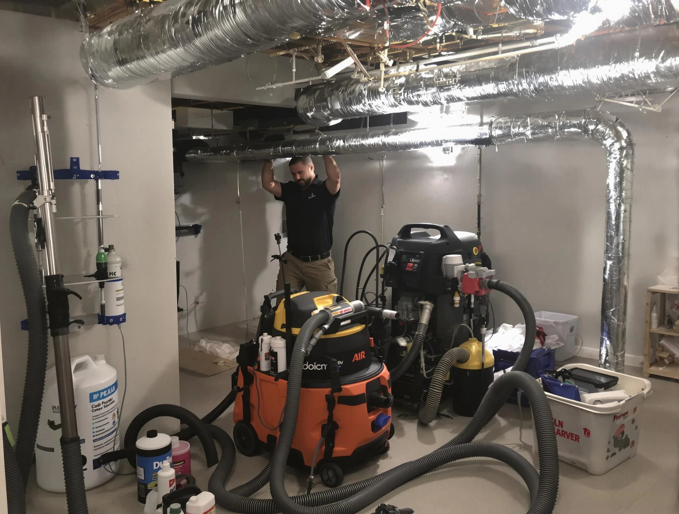 Mead Air Duct Cleaning specialist performing professional mold removal from air ducts using safety equipment in Mead