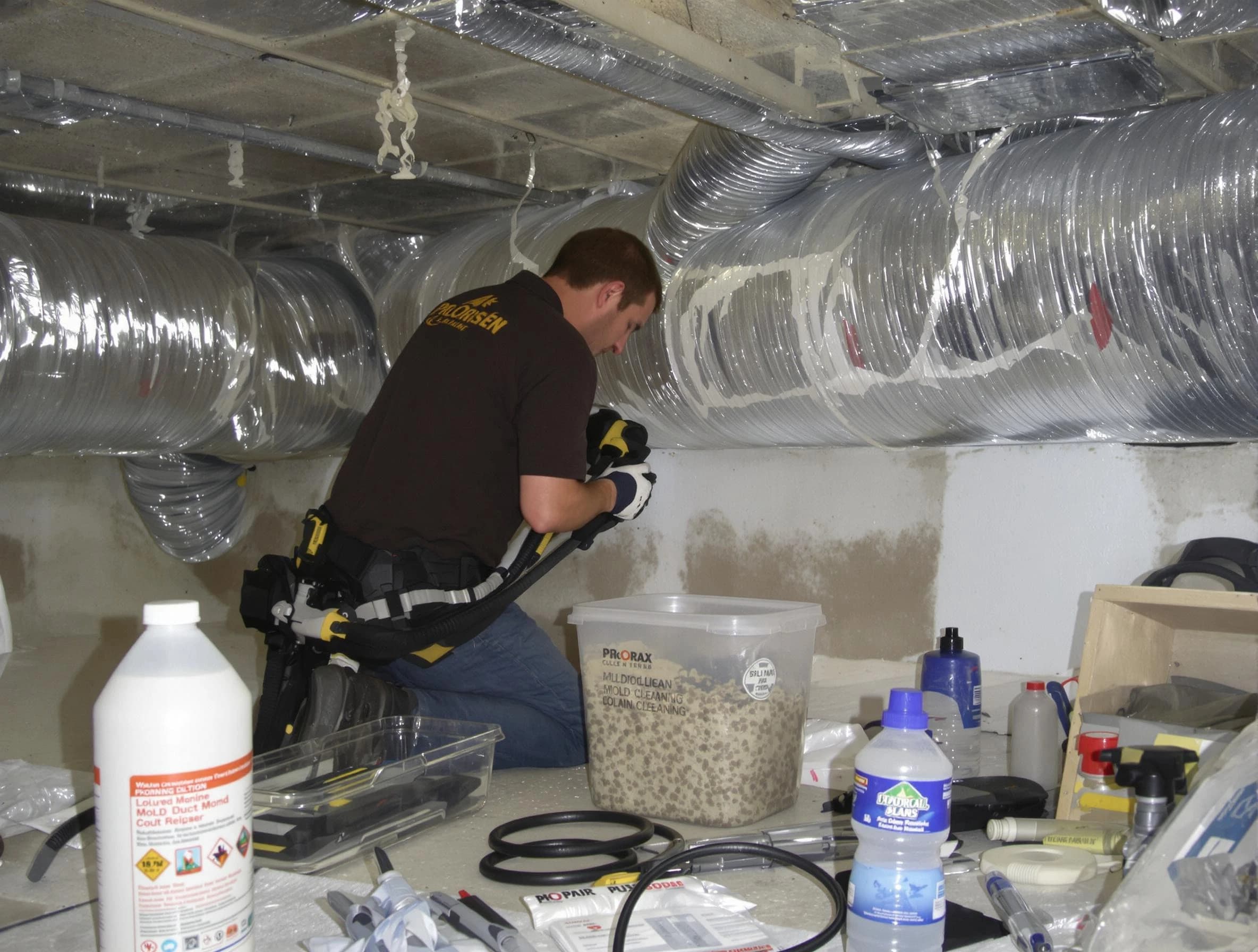 Mead Air Duct Cleaning specialist performing professional mold removal from air ducts in Mead