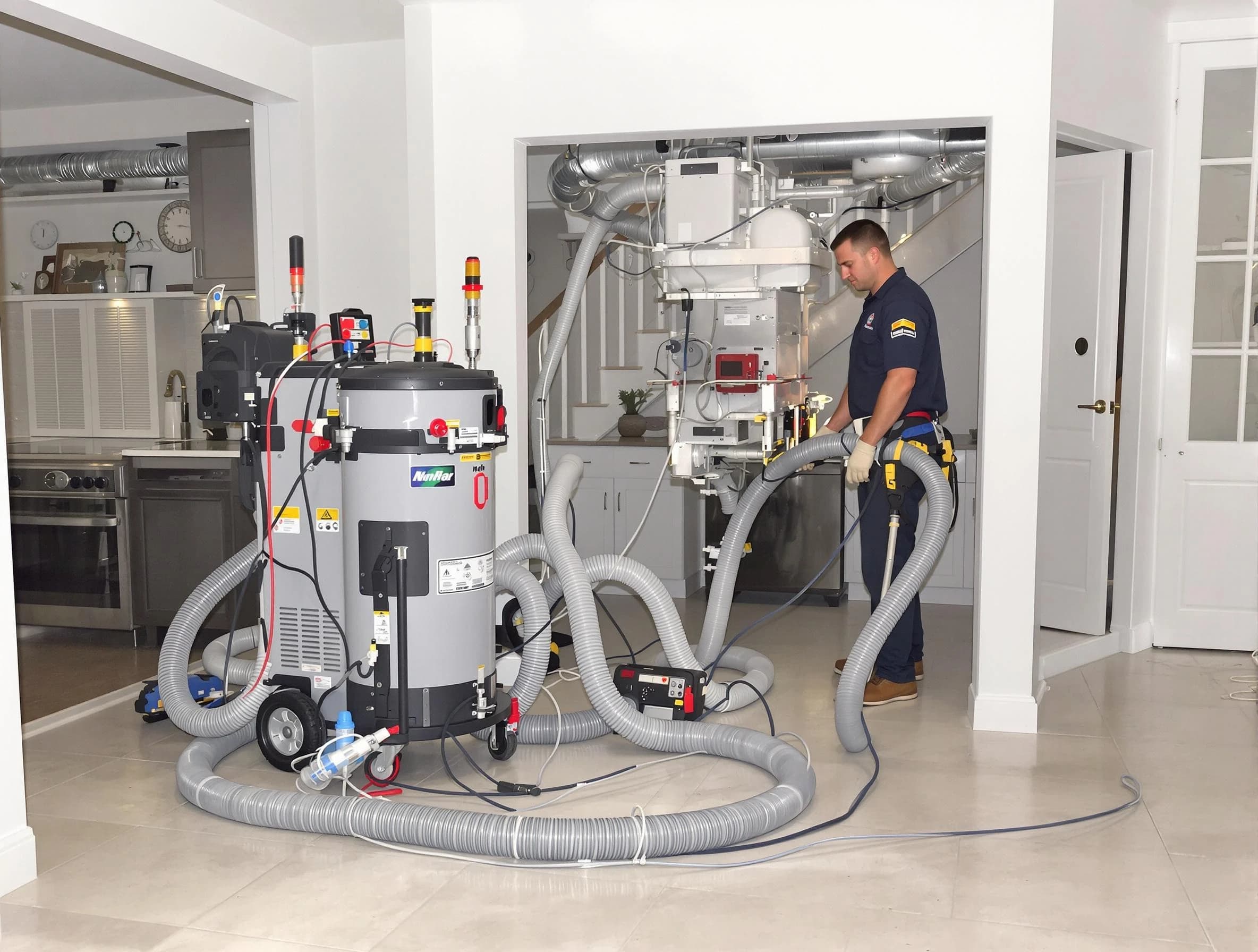 Mead Air Duct Cleaning technician operating negative pressure cleaning equipment for thorough duct maintenance in Mead